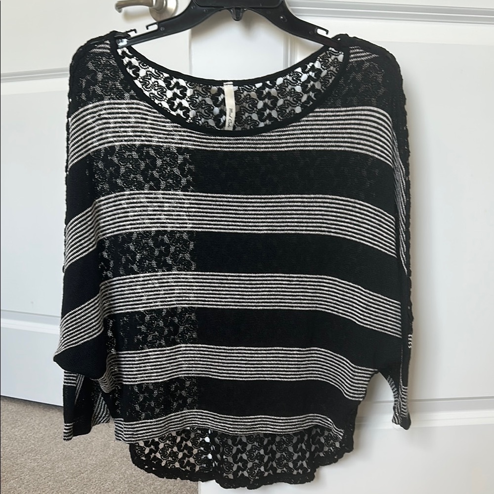 Black and White Lace Striped Women's Top
